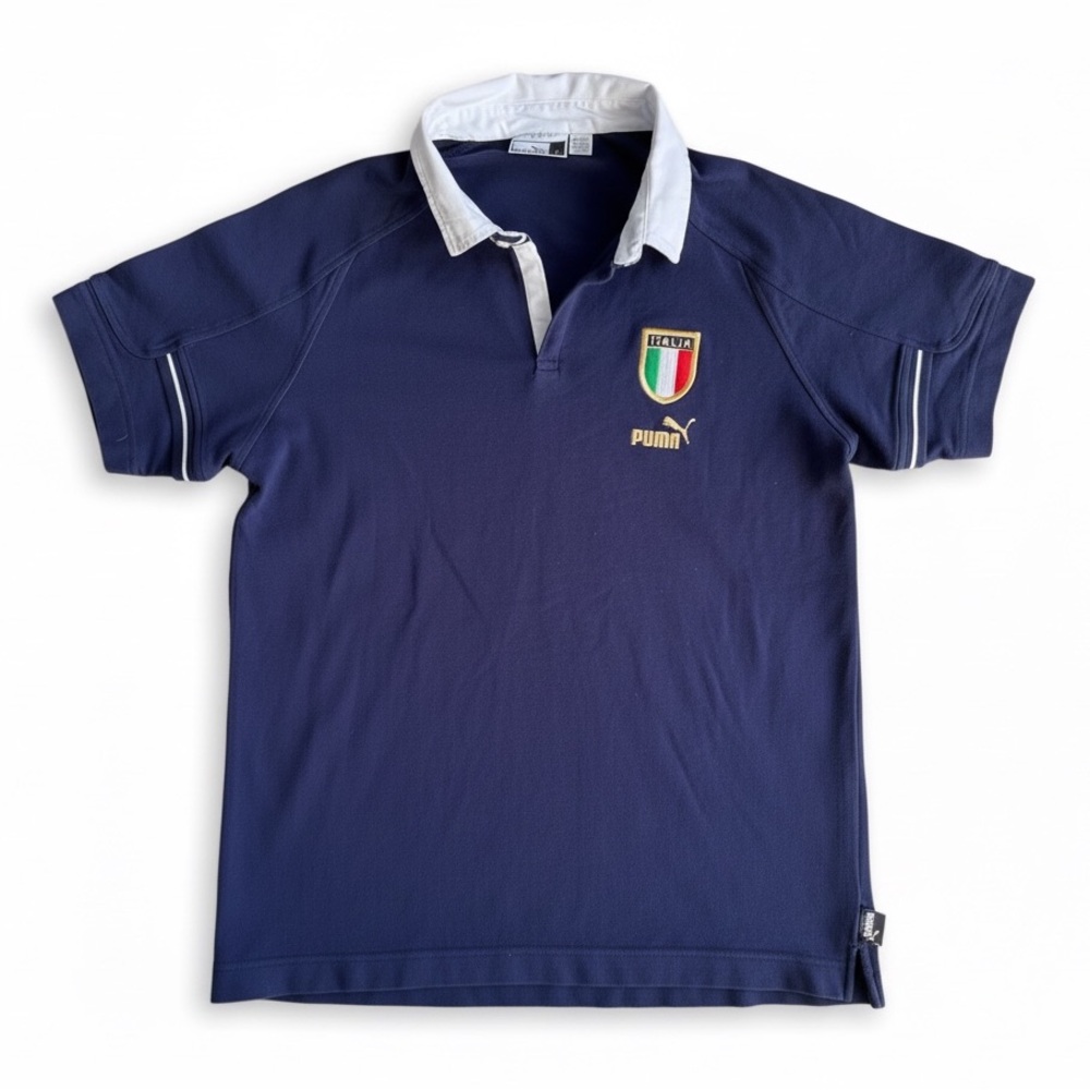 Puma Italia Soccer Polo Shirt Navy Blue Short Sleeve Collared Rugby Style Large